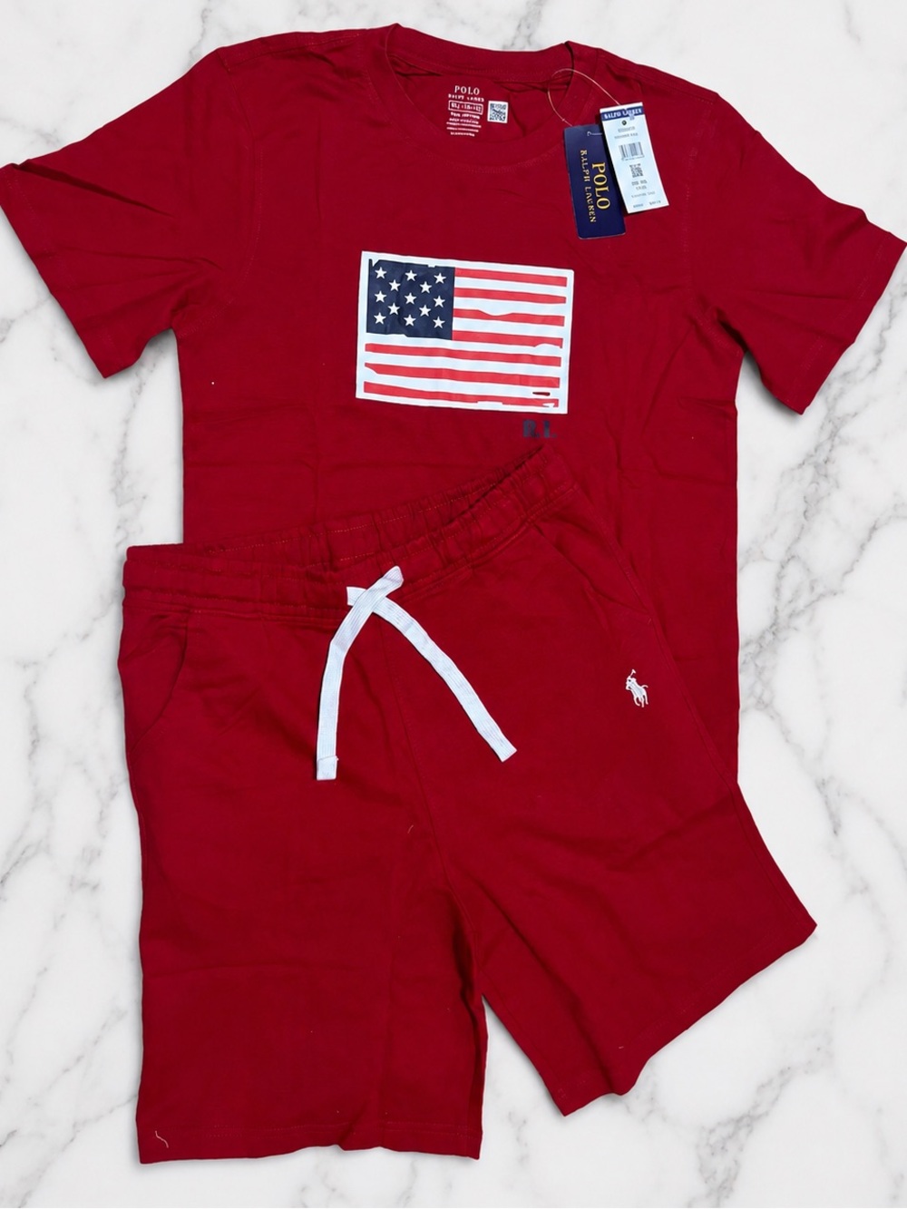 Ralph Lauren Kids Red American Flag Short Tshirt Set